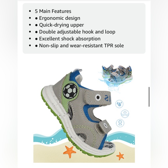 Boys Double Adjustable Strap Sandals with Soccer design - Picture 5 of 13